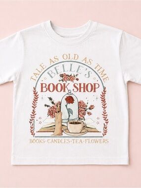 4/$20 - Belle's Book Shop Kids White Graphic Tee - Beauty and the Beast - 3T